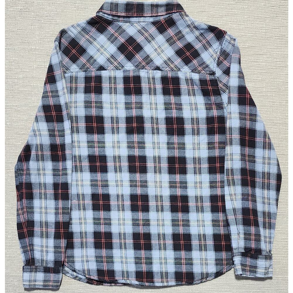 By Junkfood Plaid Flannel Shirt Mens Large Blue Black Long Sleeve Button Up - Picture 8 of 11